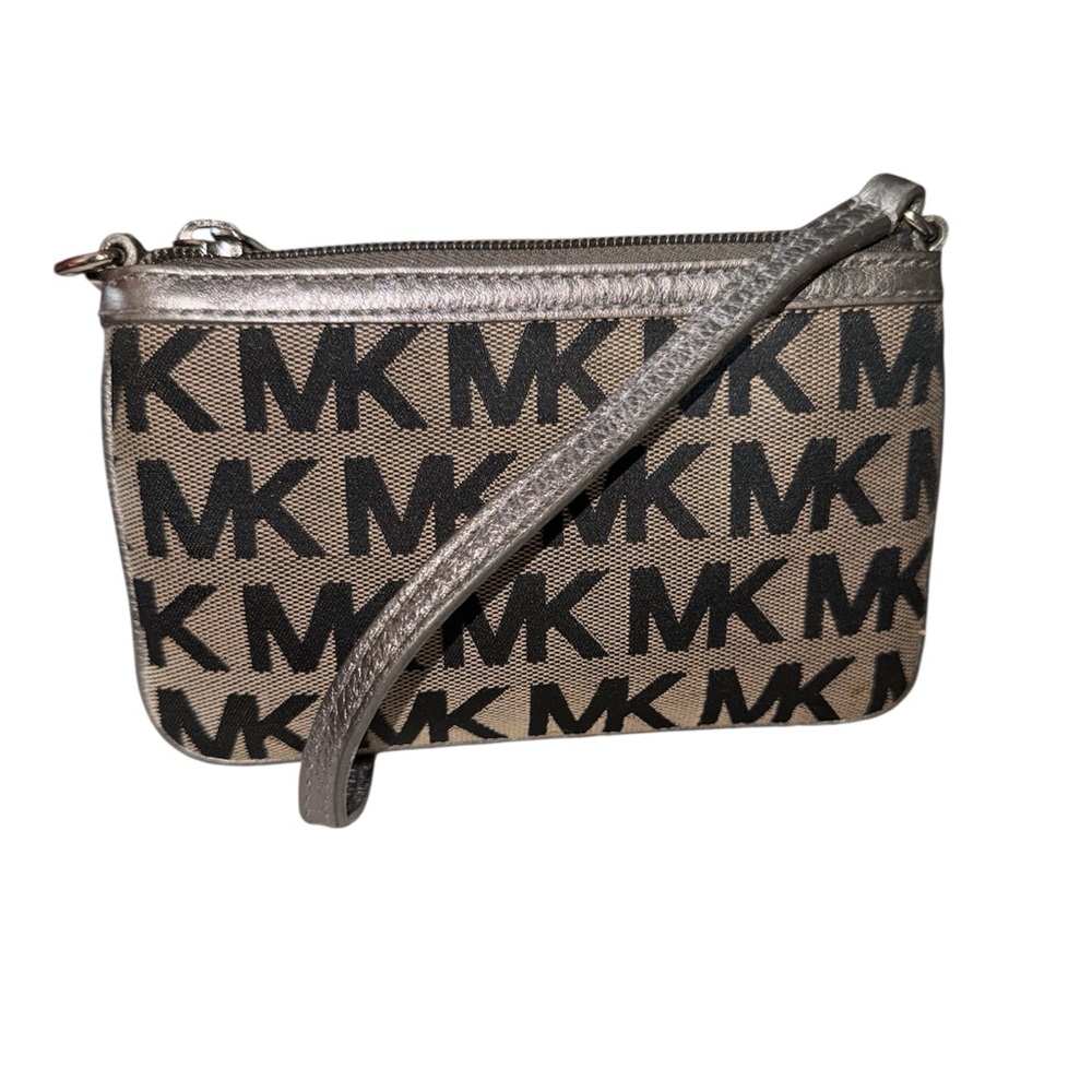 Michael Kors Monogram Wristlet in Black and Silver